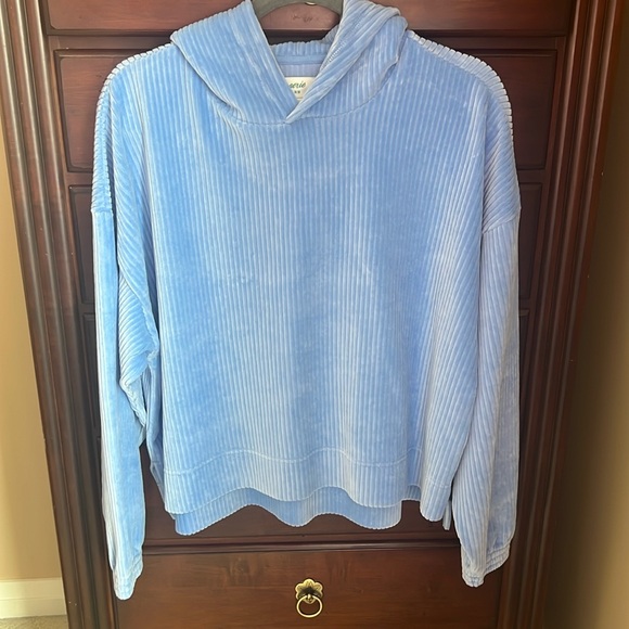 Aerie Ribbed Velour Light Blue Hoodie NWOT Medium - Picture 2 of 8